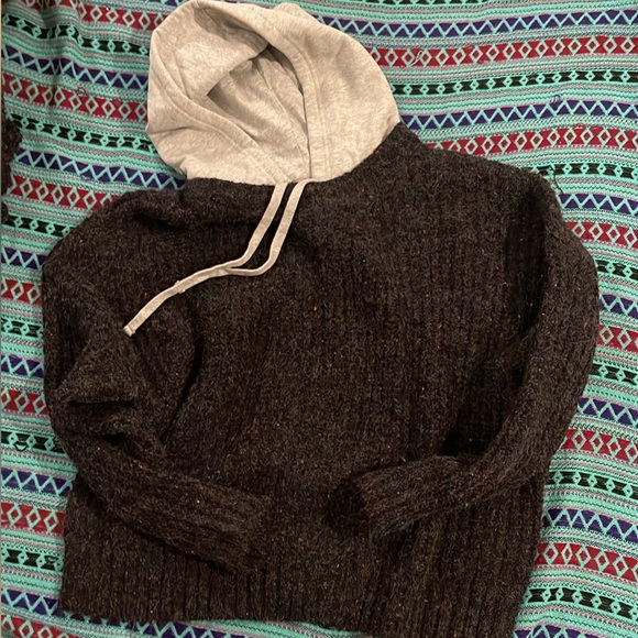✨BWOT✨ Chunky knit 🧶 Pullover with Jersey Hoodie Slouchy Oversized Comfy 🤗 - Picture 3 of 10